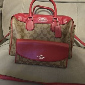 Coach Signature Satchel and Wallet Set in Red and Tan